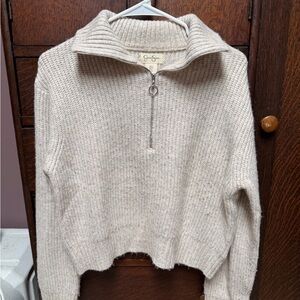 Jessica Simpson Cream Ribbed Half-Zip Turtleneck Sweater